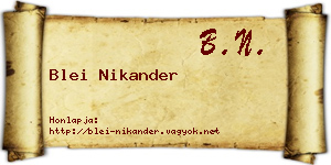 Blei Nikander névjegykártya